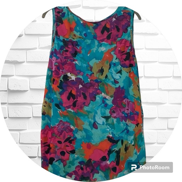 Fashion Bug tank top size 2X teal printed front with ruffled layers - Picture 3 of 8